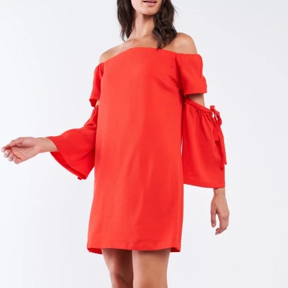 Sugarlips Dresses Coral Red Offtheshoulder Relaxed Fit Cut Out